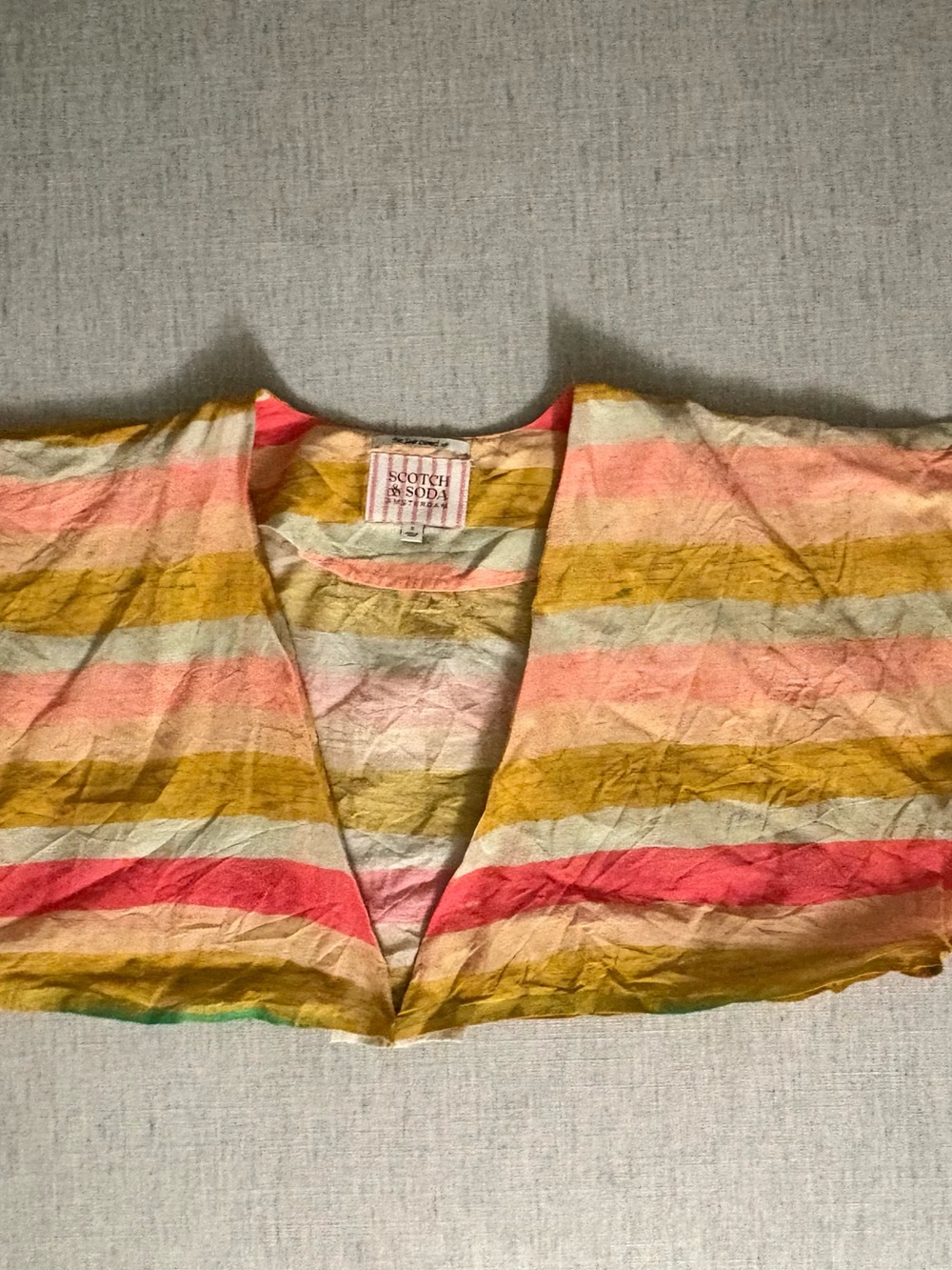 Scotch & Soda Striped V-Neck Crop Top in Coral, Mustard & Mint